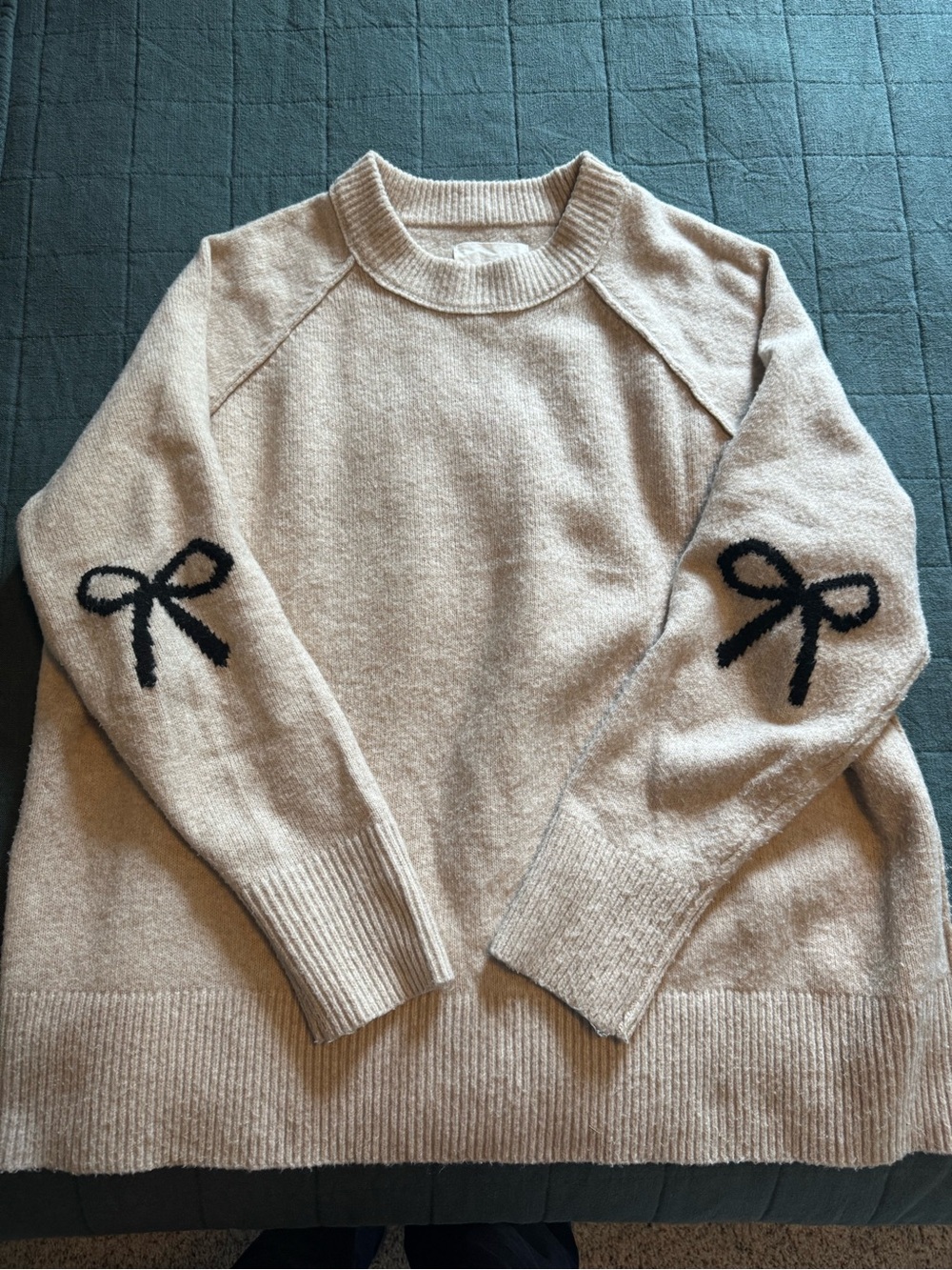 Aerie Cream Bow Elbow Crewneck Sweater